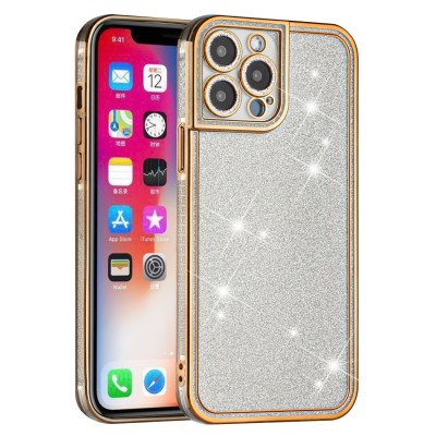 For Apple iPhone 11 (XI6.1) Chromed Edge Glitter Star TPU Thick Cover Case - Rose Gold