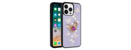 For Apple iPhone 11 (XI6.1) Chromed Logo Bling Glitter Ornaments Transparent Hybrid Case Cover - BowKnot Blue