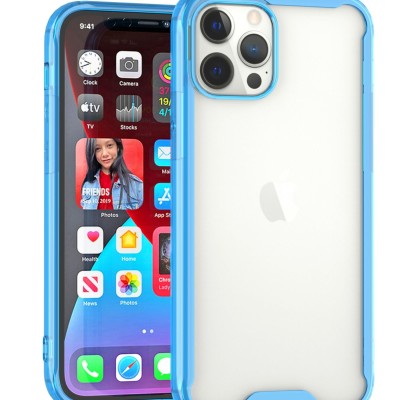 For Apple iPhone 11 (XI6.1) Colored Shockproof Transparent Hard PC TPU Hybrid Case Cover - Clear/Blue