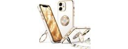 For Apple iPhone 11 (XI6.1) Glitter Hybrid With Ring Stand Square Heart Passion Hybrid Case Cover - Gold