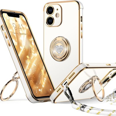 For Apple iPhone 11 (XI6.1) Glitter Hybrid With Ring Stand Square Heart Passion Hybrid Case Cover - Gold