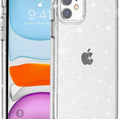 For Apple iPhone 11 (XI6.1) Glitter Ultra Thick 3mm Transparent Hybrid Case Cover - Clear