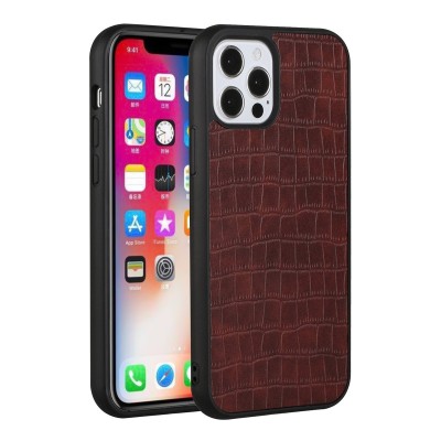 For Apple iPhone 11 (XI6.1) Hard PU Leather Croc Design Hybrid Case Cover - Tan