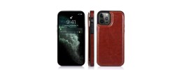 For Apple iPhone 11 (XI6.1) Luxury Side Magnetic Button Card ID Holder PU Leather Case Cover - Brown
