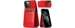 For Apple iPhone 11 (XI6.1) Luxury Vertical Magnetic Button Card ID Holder PU Leather Case Cover - Red