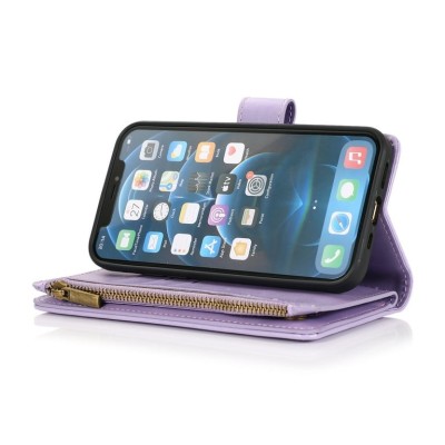 For Apple iPhone 11 (XI6.1) Luxury Wallet Card ID Zipper Money Holder Case Cover - Lavender