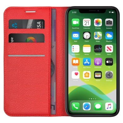 For Apple iPhone 11 (XI6.1) Luxury Wallet Card ID Zipper Money Holder Case Cover - Red