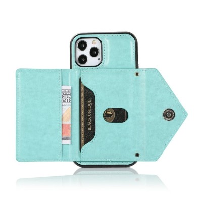 For Apple iPhone 11 (XI6.1) Luxury Wallet Card ID Zipper Money Holder Case Cover - Teal