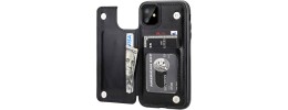 For Apple iPhone 11 (XI6.1) Magnetic Ring Compatible Deattachable PU Leather Hybrid Wallet Money Card Holder with Lanyard - Black