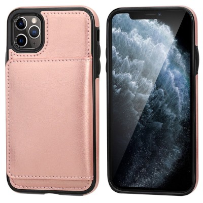 For Apple iPhone 11 (XI6.1) Magnetic Ring Compatible Deattachable PU Leather Hybrid Wallet Money Card Holder with Lanyard - Rose Gold