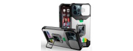For Apple iPhone 11 (XI6.1) Multi-Functional Card Magnetic Ring Stand Hybrid Camera Case Cover - Silver