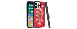 For Apple iPhone 11 (XI6.1) Passion Square Hearts Diamond Glitter Ornaments Engraving Case Cover - Garden Butterflies Red