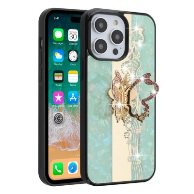 For Apple iPhone 11 (XI6.1) Passion Square Hearts Diamond Glitter Ornaments Engraving Case Cover - Garden Butterflies Teal