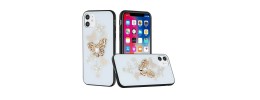 For Apple iPhone 11 (XI6.1) Passion Square Hearts Diamond Glitter Ornaments Engraving Case Cover - Garden Butterflies White