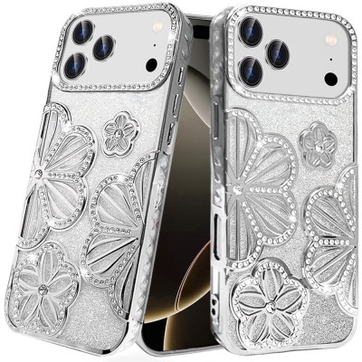 For Apple iPhone 11 (XI6.1) Passion Square Hearts Diamond Glitter Ornaments Engraving Case Cover - Good Luck Floral White