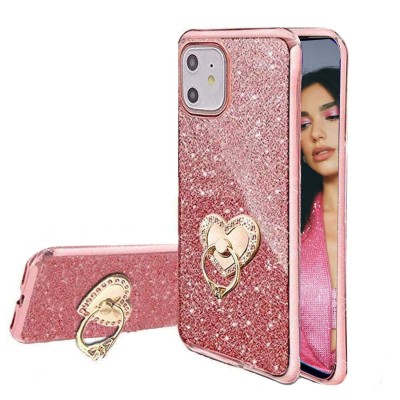 For Apple iPhone 11 (XI6.1) Passion Square Hearts IMD Design with Diamond Ring Stand Case Cover - A