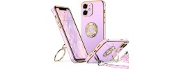 For Apple iPhone 11 (XI6.1) Passion Square Hearts IMD Design with Diamond Ring Stand Case Cover - D