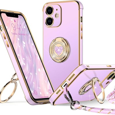 For Apple iPhone 11 (XI6.1) Passion Square Hearts IMD Design with Diamond Ring Stand Case Cover - D