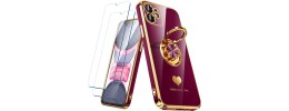 For Apple iPhone 11 (XI6.1) Passion Square Hearts Smiling Diamond Ring Stand Case Cover - Purple