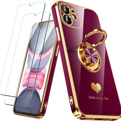 For Apple iPhone 11 (XI6.1) Passion Square Hearts Smiling Diamond Ring Stand Case Cover - Purple