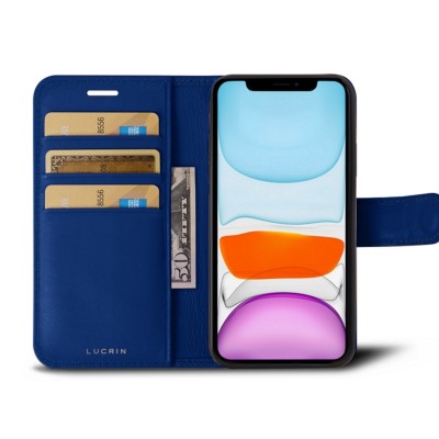 For Apple iPhone 11 (XI6.1) Retro Wallet Card Holder Case Cover - Dark Blue