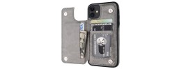 For Apple iPhone 11 (XI6.1) Retro Wallet Card Holder Case Cover - Gray