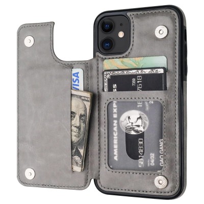 For Apple iPhone 11 (XI6.1) Retro Wallet Card Holder Case Cover - Gray