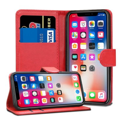 For Apple iPhone 11 (XI6.1) Retro Wallet Card Holder Case Cover - Red