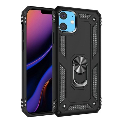 For Apple iPhone 11 (XI6.1) Ring Magnetic Kickstand Hybrid Case Cover - Black