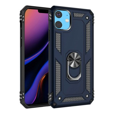 For Apple iPhone 11 (XI6.1) Ring Magnetic Kickstand Hybrid Case Cover - Blue