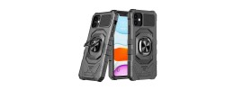 For Apple iPhone 11 (XI6.1) Robotic Hybrid with Magnetic Ring Stand Case Cover - Black