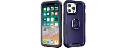 For Apple iPhone 11 (XI6.1) Robotic Hybrid with Magnetic Ring Stand Case Cover - Dark Blue