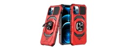 For Apple iPhone 11 (XI6.1) Robotic Hybrid with Magnetic Ring Stand Case Cover - Red