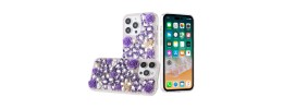 For Apple iPhone 11 (XI6.1) Rose Flower Full Diamond Bling Stones - Purple