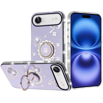For Apple iPhone 11 (XI6.1) SPLENDID Diamond Glitter Ornaments Engraving Case Cover - Good Luck Floral Purple