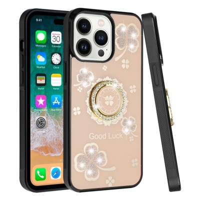For Apple iPhone 11 (XI6.1) SPLENDID Diamond Glitter Ornaments Engraving Case Cover - Good Luck Floral Teal