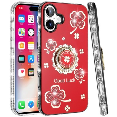 For Apple iPhone 11 (XI6.1) SPLENDID Diamond Glitter Ornaments Engraving Case Cover - Good Luck Floral White