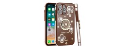 For Apple iPhone 11 (XI6.1) SPLENDID Glitter Good Luck Floral Design TPU Case Cover - Brown