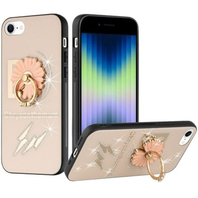 For Apple iPhone 11 (XI6.1) SQUARE Passion Glitter Diamond Ring Stand Case Cover - BLACK CHROME H