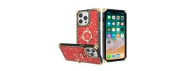 For Apple iPhone 11 (XI6.1) SQUARE Passion Glitter Diamond Ring Stand Case Cover - Floral Design Gold