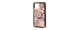 For Apple iPhone 11 (XI6.1) SQUARE Passion Glitter Diamond Ring Stand Case Cover - Floral Design Pink