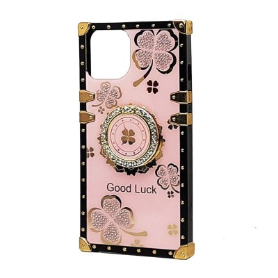For Apple iPhone 11 (XI6.1) SQUARE Passion Glitter Diamond Ring Stand Case Cover - Floral Design Pink
