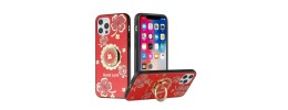 For Apple iPhone 11 (XI6.1) SQUARE Passion Glitter Diamond Ring Stand Case Cover - Floral Design Red