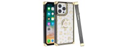 For Apple iPhone 11 (XI6.1) SQUARE Passion Glitter Diamond Ring Stand Case Cover - Heart Design White