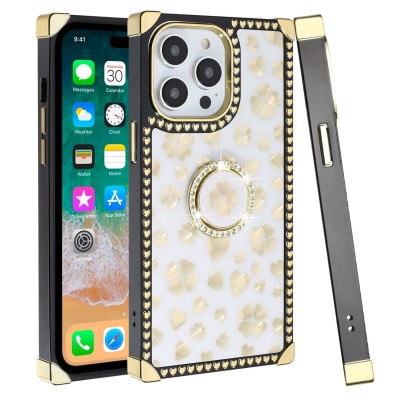 For Apple iPhone 11 (XI6.1) SQUARE Passion Glitter Diamond Ring Stand Case Cover - Heart Design White