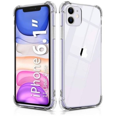 For Apple iPhone 11 (XI6.1) Shatterproof Transparent Cross Stripes Design Thick TPU Case Cover - Clear