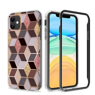 For Apple iPhone 11 (XI6.1) Slick 3in1 Premium IMD Electroplated Hybrid Design Case Cover - B