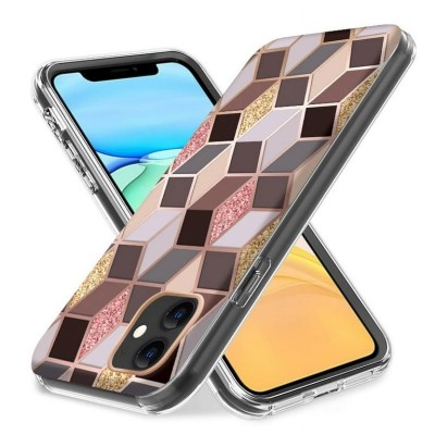 For Apple iPhone 11 (XI6.1) Slick 3in1 Premium IMD Electroplated Hybrid Design Case Cover - D