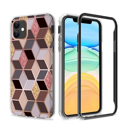 For Apple iPhone 11 (XI6.1) Slick 3in1 Premium IMD Electroplated Hybrid Design Case Cover - F