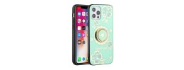 For Apple iPhone 11 (XI6.1) Smiling Glitter Ornament Bling With Ring Stand Hybrid Case Cover - Blue